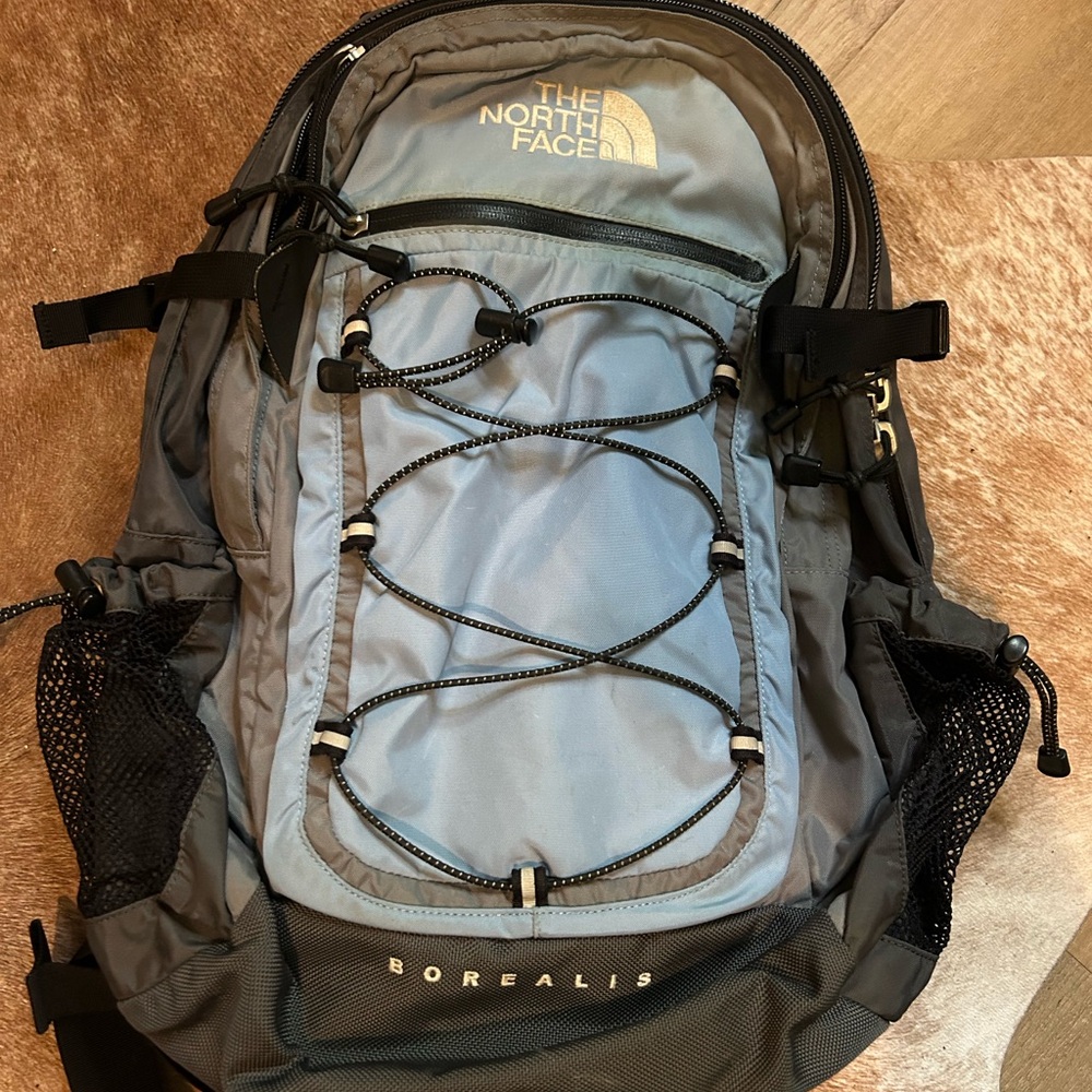 The North Face Vintage Borealis Hiking Backpack Blue Gray Nylon W/ white Logo